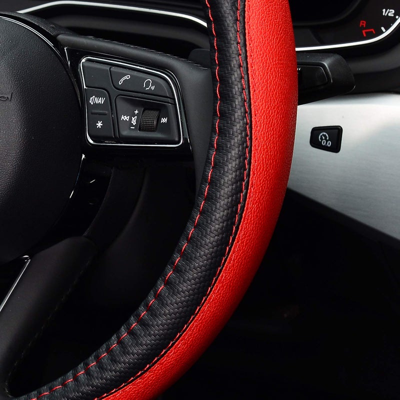 LABBYWAY Microfiber Leather Auto Car Steering Wheel Cover, Universal 15 Inch Anti-Slip Wheel Protector, Red - Image 5